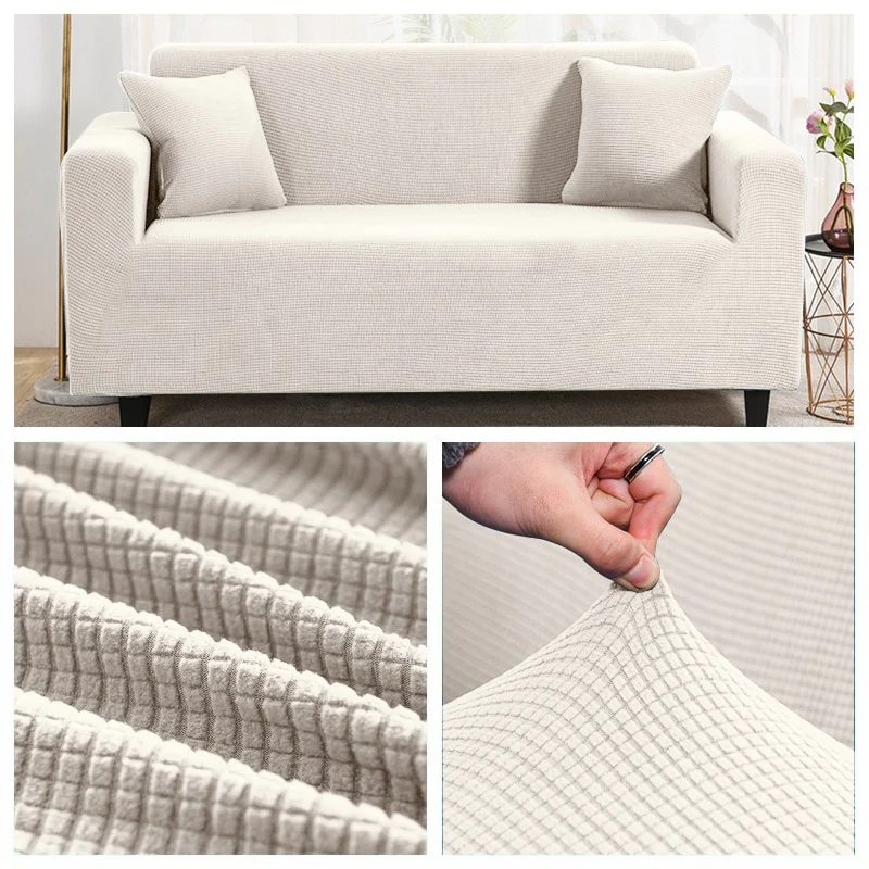 1/2/3/4 Seat Solid Color Sofa Cover Full Coverage Dustproof Universal Cover Jacquard Fabric L Shape Sofa Covers - Image 15