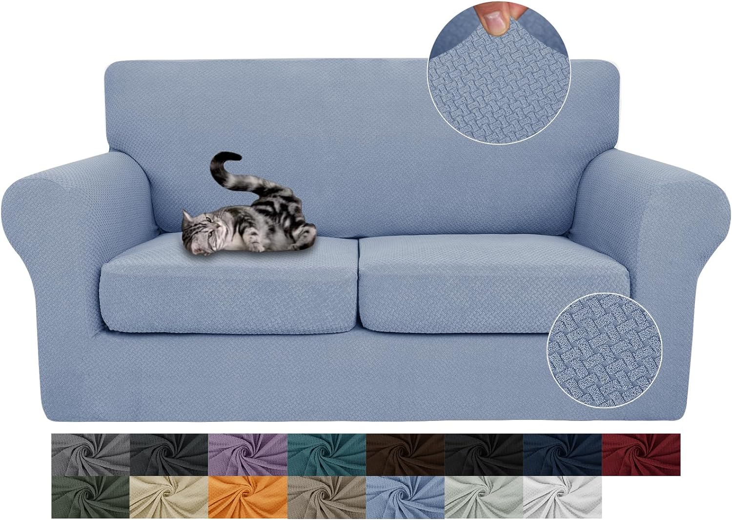 3 Pieces Stretch Couch Covers for 2 Cushion Couch Fitted Thick Loveseat Sofa Slipcover with 2 Seat Cushion Covers for Pet Dogs - Image 17