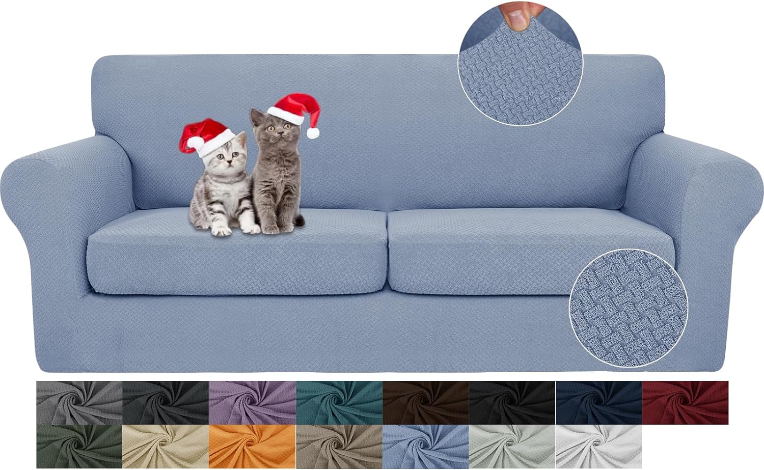 3 Pieces Stretch Couch Covers for 2 Cushion Couch Fitted Thick Loveseat Sofa Slipcover with 2 Seat Cushion Covers for Pet Dogs - Image 22