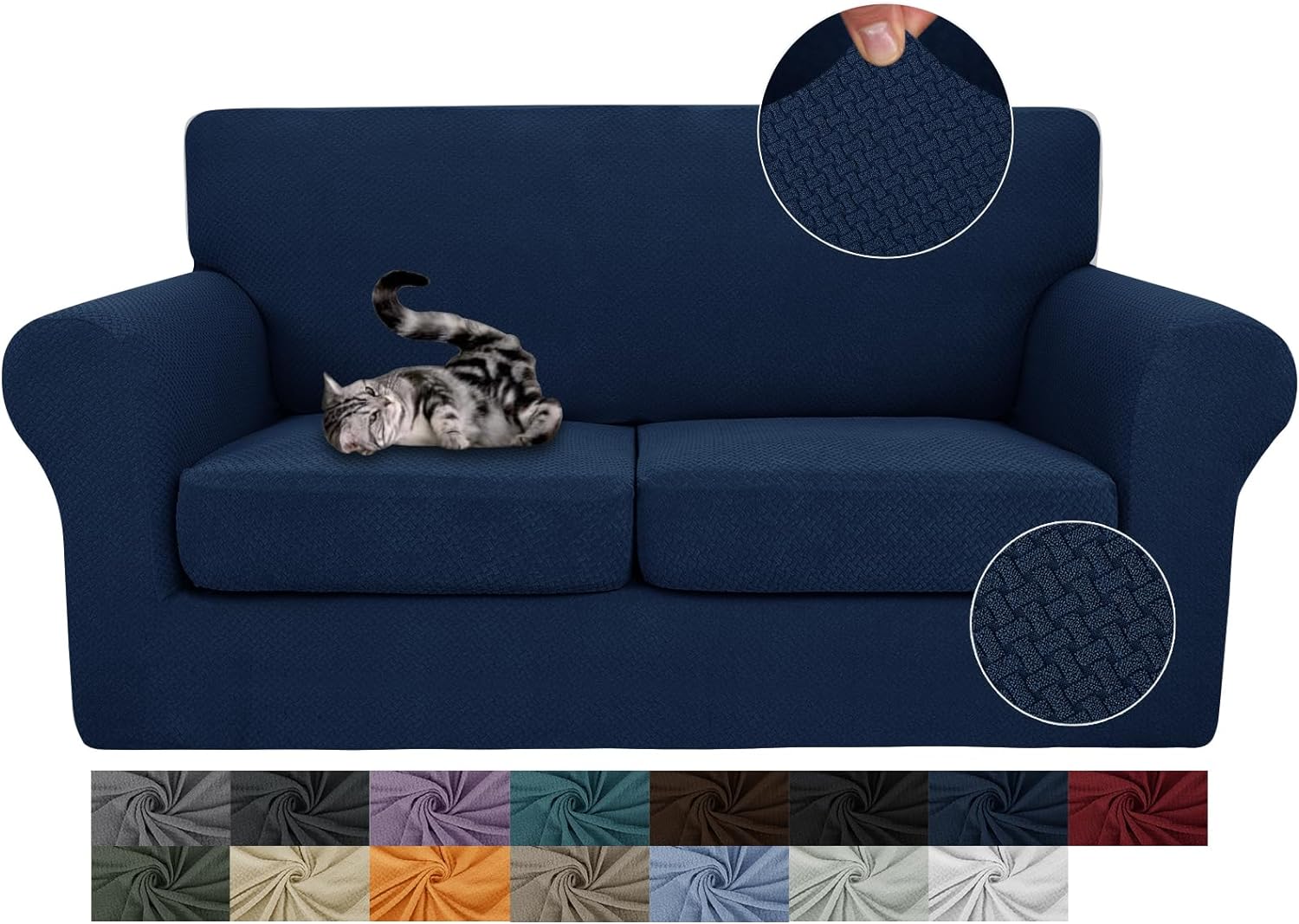 3 Pieces Stretch Couch Covers for 2 Cushion Couch Fitted Thick Loveseat Sofa Slipcover with 2 Seat Cushion Covers for Pet Dogs - Image 35