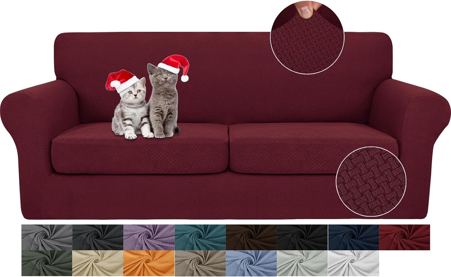 3 Pieces Stretch Couch Covers for 2 Cushion Couch Fitted Thick Loveseat Sofa Slipcover with 2 Seat Cushion Covers for Pet Dogs - Image 47