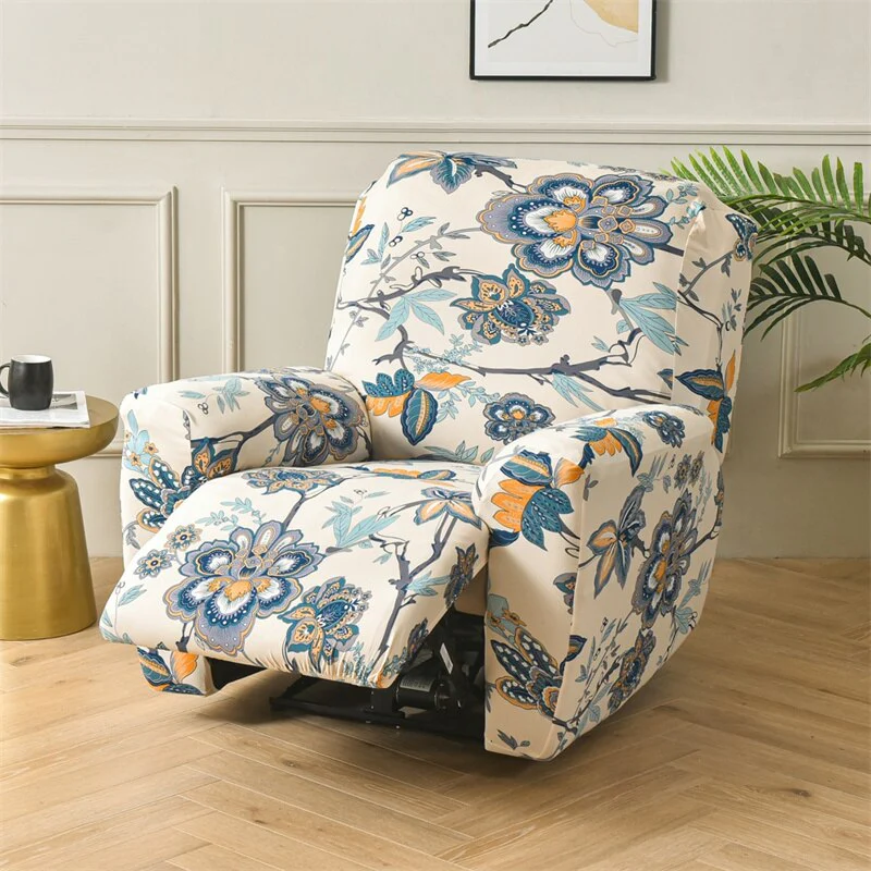 4 Pieces Flower Recliner Sofa Cover Elastic Reclining Chair Cover for Living Room Lazy Boy Relax Armchair Protector Slipcovers Recliner Sofa Cover - Image 17