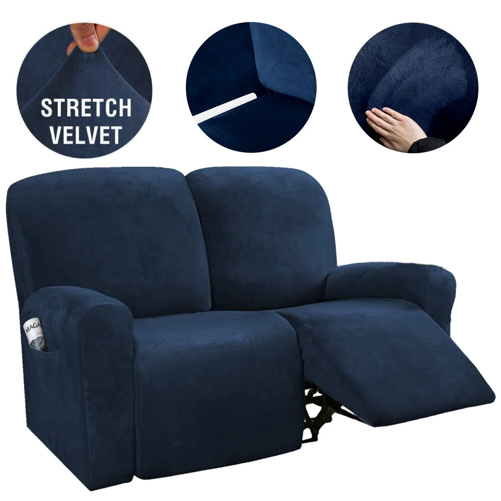 6Pcs/Set Velvet Recliner Sofa Covers Velvet Stretch High Grade Reclining Couch Covers For 2 Cushion Sofa Home Decor Covers Fit Soft Washable - Image 12