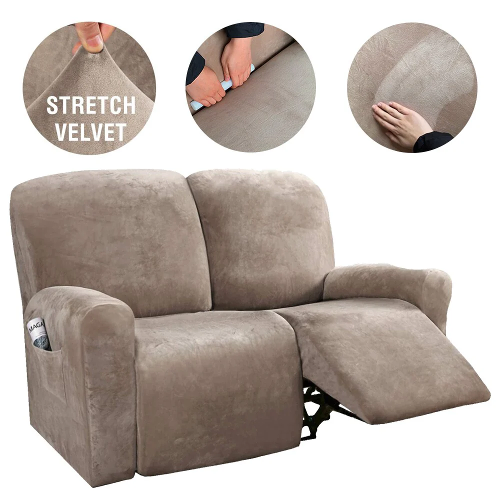 6Pcs/Set Velvet Recliner Sofa Covers Velvet Stretch High Grade Reclining Couch Covers For 2 Cushion Sofa Home Decor Covers Fit Soft Washable - Image 13