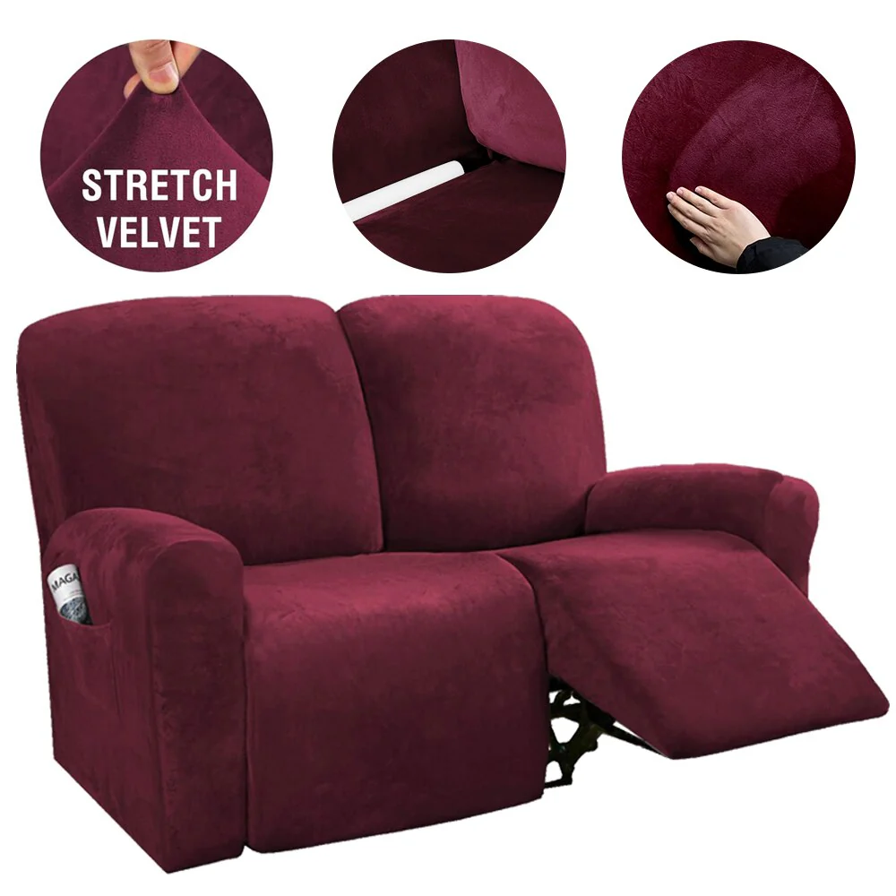 6Pcs/Set Velvet Recliner Sofa Covers Velvet Stretch High Grade Reclining Couch Covers For 2 Cushion Sofa Home Decor Covers Fit Soft Washable - Image 15