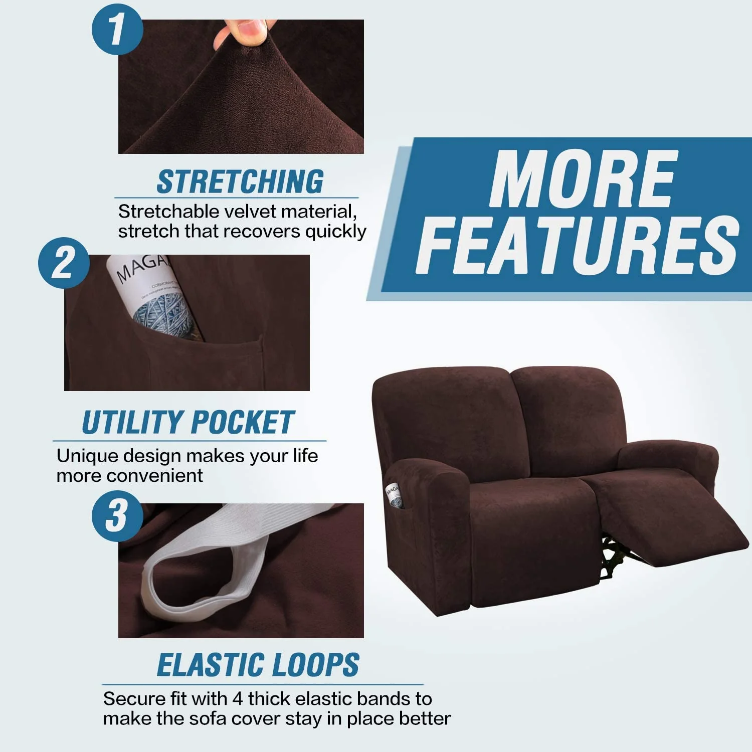 6Pcs/Set Velvet Recliner Sofa Covers Velvet Stretch High Grade Reclining Couch Covers For 2 Cushion Sofa Home Decor Covers Fit Soft Washable - Image 6