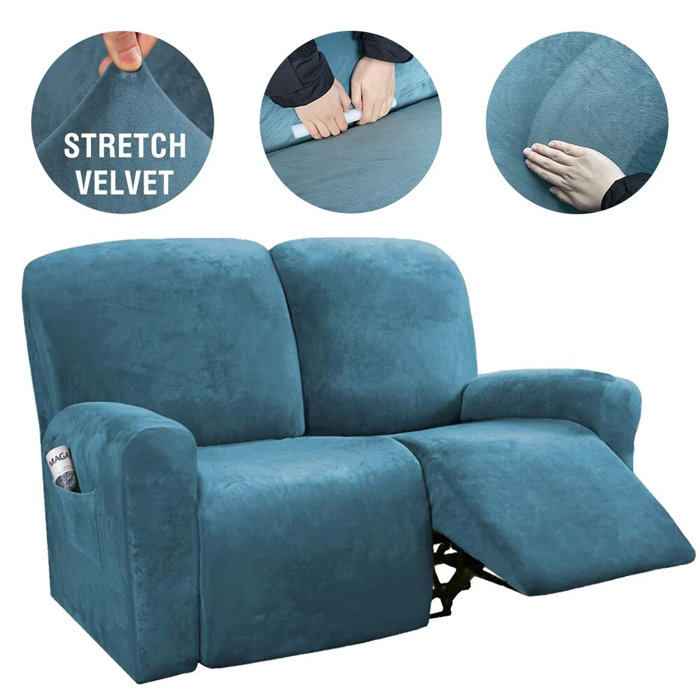 6Pcs/Set Velvet Recliner Sofa Covers Velvet Stretch High Grade Reclining Couch Covers For 2 Cushion Sofa Home Decor Covers Fit Soft Washable - Image 7