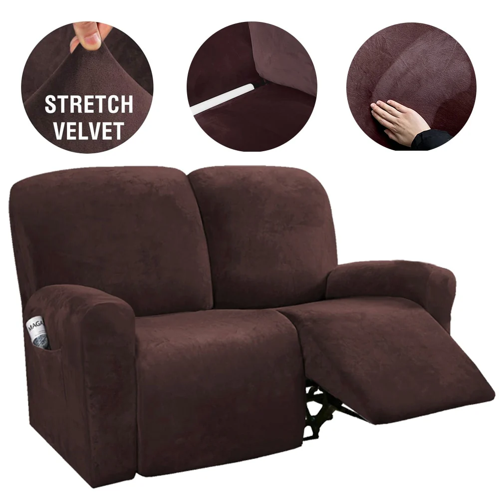 6Pcs/Set Velvet Recliner Sofa Covers Velvet Stretch High Grade Reclining Couch Covers For 2 Cushion Sofa Home Decor Covers Fit Soft Washable - Image 8