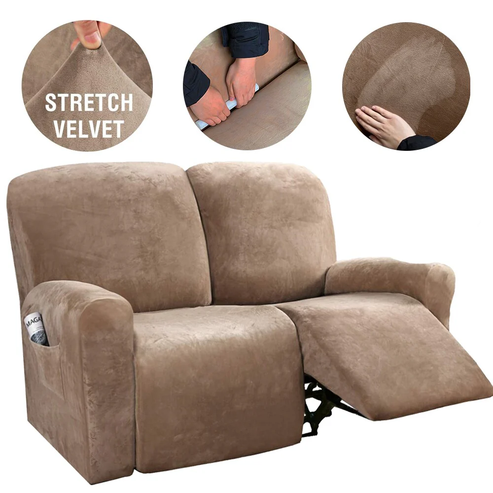 6Pcs/Set Velvet Recliner Sofa Covers Velvet Stretch High Grade Reclining Couch Covers For 2 Cushion Sofa Home Decor Covers Fit Soft Washable - Image 9