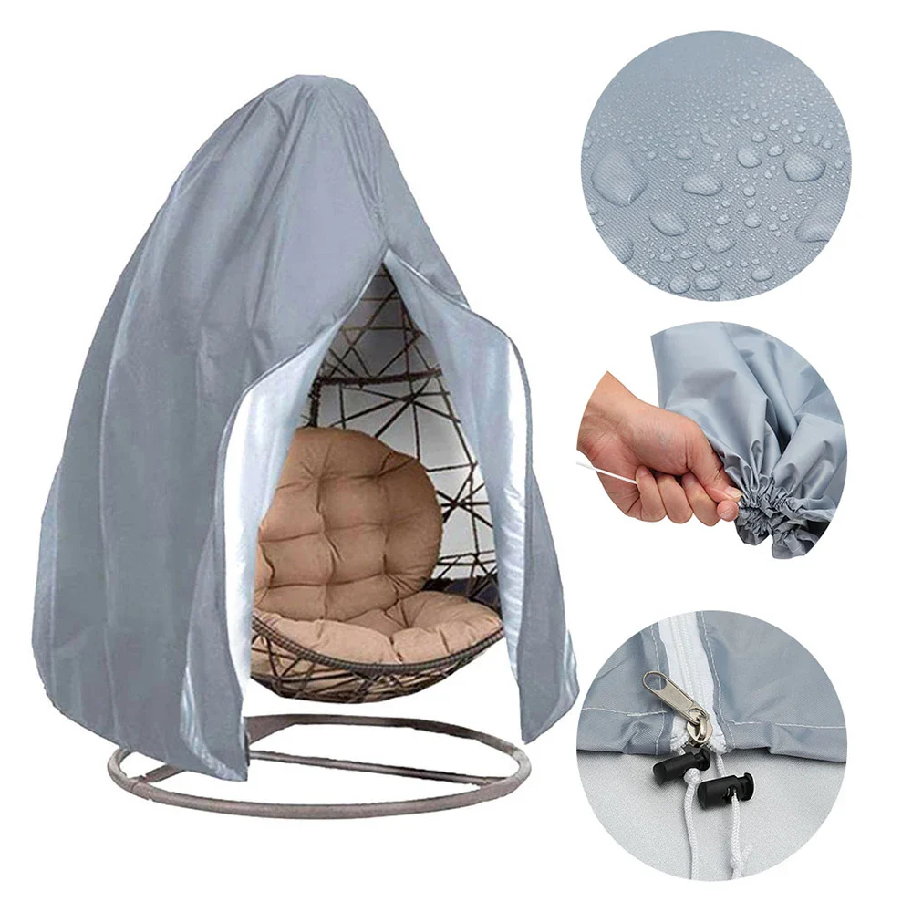 Black Patio Chair Cover Egg Swing Chair Waterproof Dust Cover Protector with Zipper Protective Case Outdoor Hanging Chair Cover - Image 10