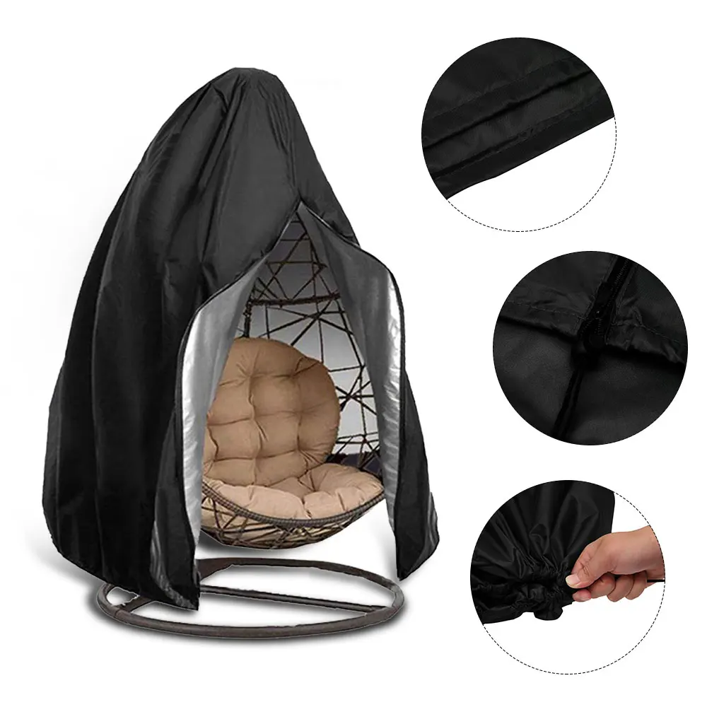 Black Patio Chair Cover Egg Swing Chair Waterproof Dust Cover Protector with Zipper Protective Case Outdoor Hanging Chair Cover - Image 4