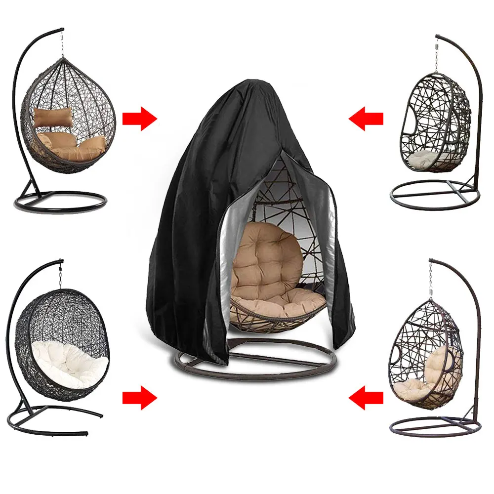 Black Patio Chair Cover Egg Swing Chair Waterproof Dust Cover Protector with Zipper Protective Case Outdoor Hanging Chair Cover - Image 5