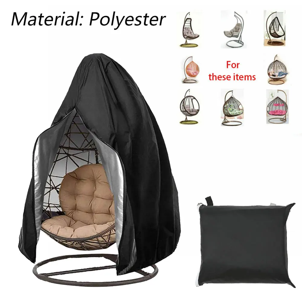 Black Patio Chair Cover Egg Swing Chair Waterproof Dust Cover Protector with Zipper Protective Case Outdoor Hanging Chair Cover - Image 6