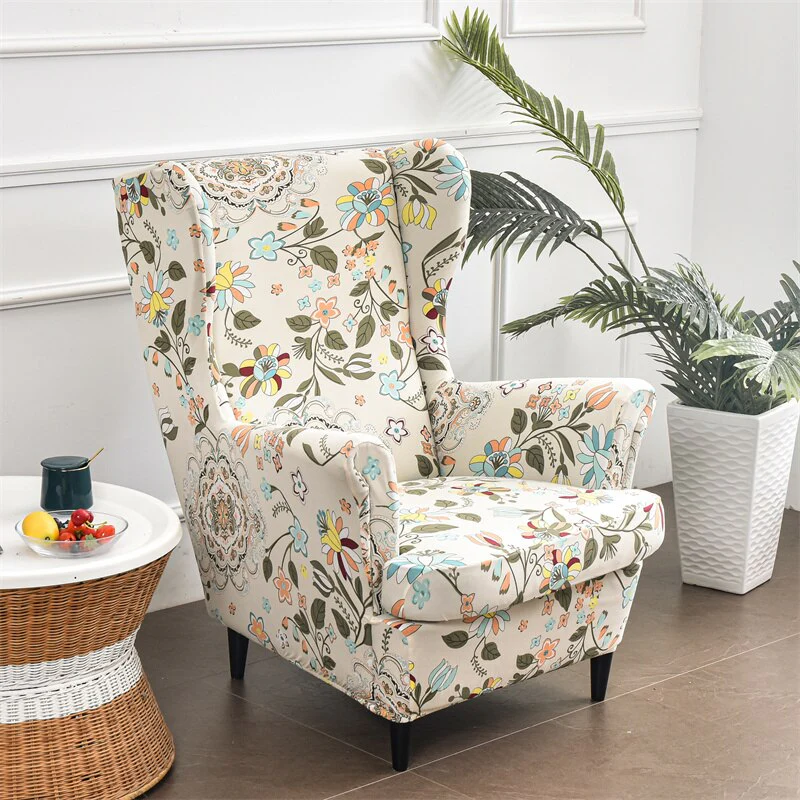 Floral Wing Chair Cover Sloping King Back Armchair Covers Elastic Armchair Slipcover Wingback Sofa Back Chair Cover Slipcovers - Image 16