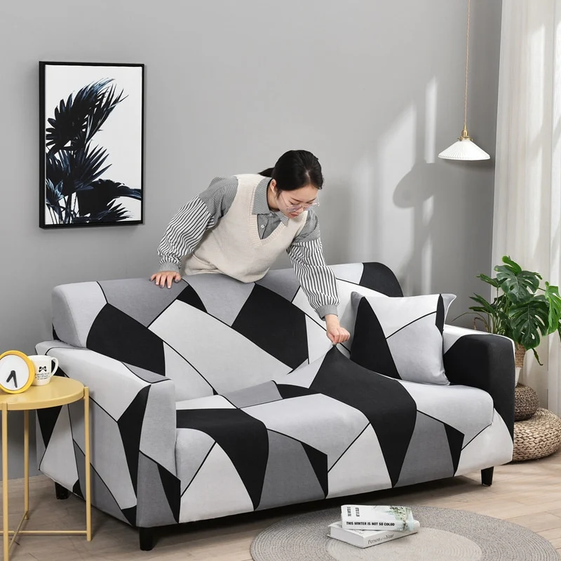 Geometry Plaid Sofa Cover Slipcovers Stretch Printed Flower Elastic Sofa Covers for Living Room Elastic Couch Chair Cover Sofa Towel 1/2/3/4-seater - Image 3