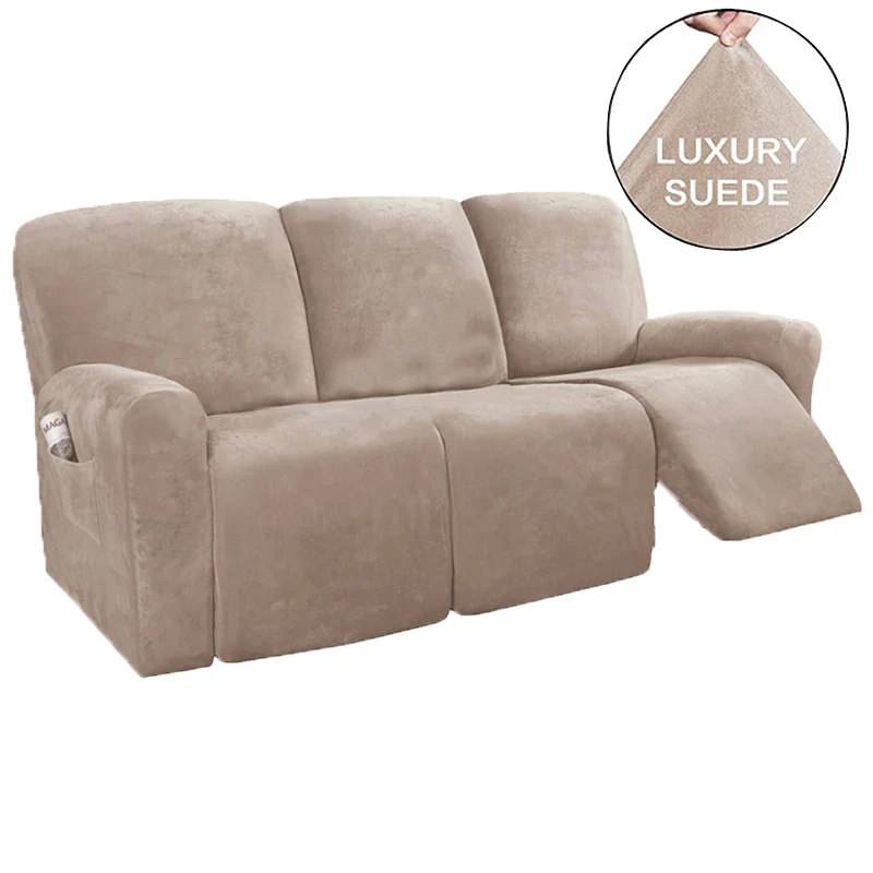High Grade 3 Seat Recliner Sofa Chair Cover Velvet Recliner Covers Armchair Non-slip Relax Armchair Cover Elastic Suede Couch Chair Protector - Image 10