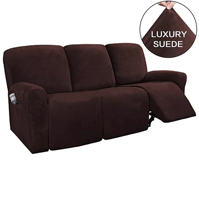 High Grade 3 Seat Recliner Sofa Chair Cover Velvet Recliner Covers Armchair Non-slip Relax Armchair Cover Elastic Suede Couch Chair Protector - Image 12