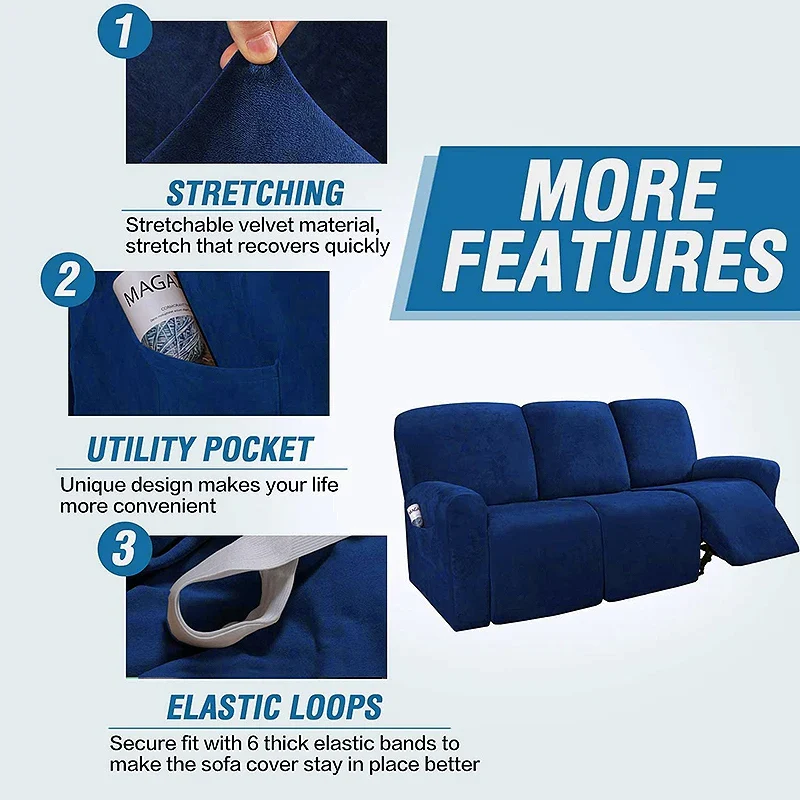 High Grade 3 Seat Recliner Sofa Chair Cover Velvet Recliner Covers Armchair Non-slip Relax Armchair Cover Elastic Suede Couch Chair Protector - Image 6