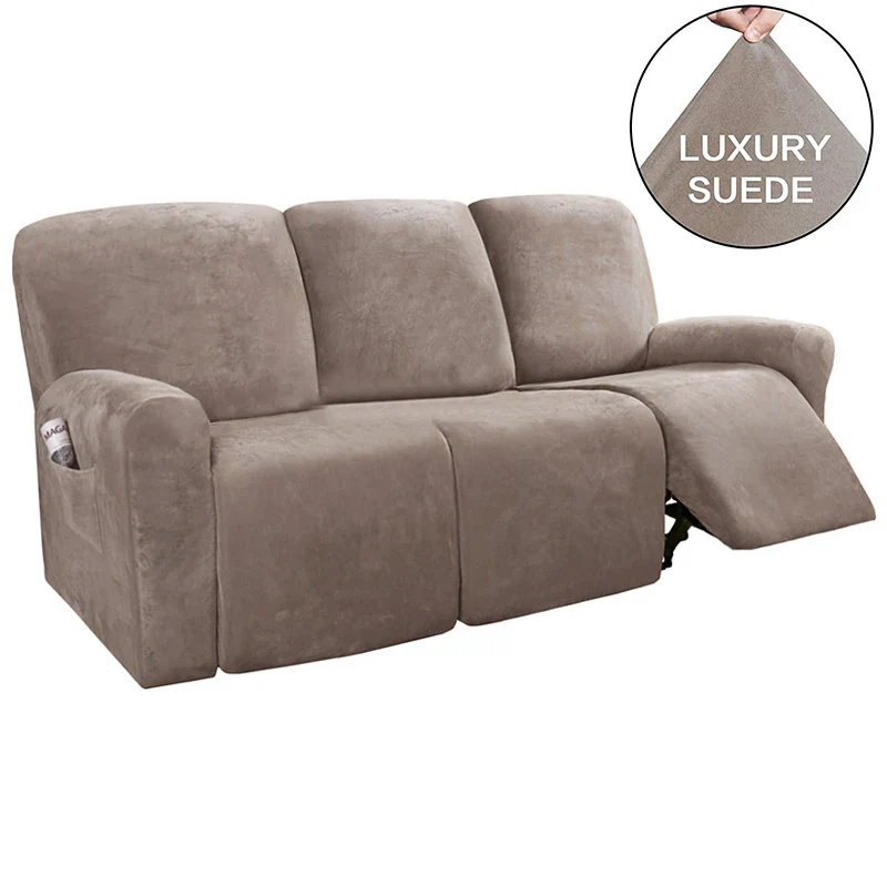 High Grade 3 Seat Recliner Sofa Chair Cover Velvet Recliner Covers Armchair Non-slip Relax Armchair Cover Elastic Suede Couch Chair Protector - Image 7