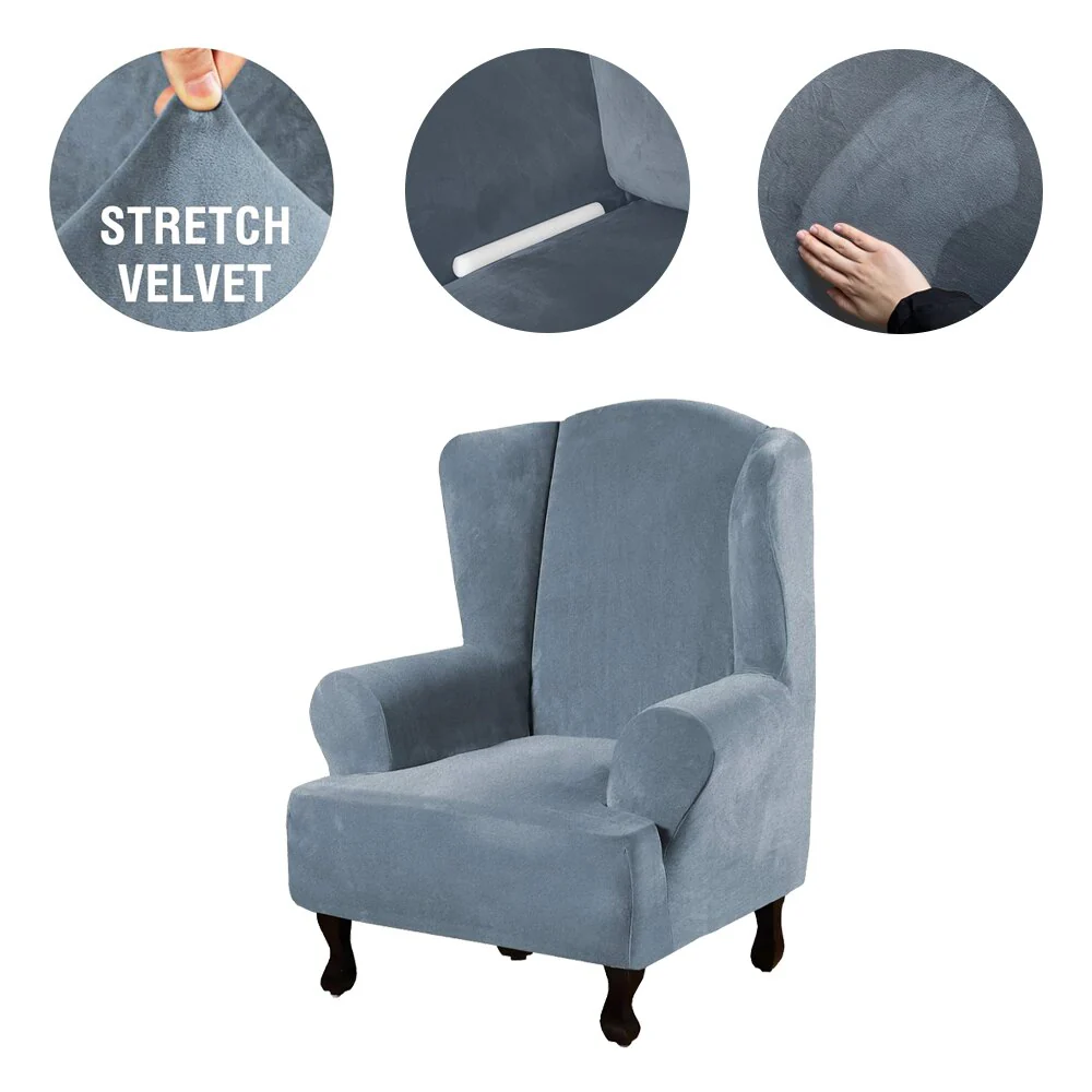 High Grade Velvet Fabric Sofa Wing Chair Cover Stretch Single Chair Cover Wing Back Armchair Protector Cover Furniture Stretch Thick Cover - Image 12