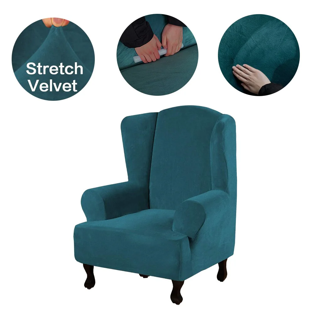 High Grade Velvet Fabric Sofa Wing Chair Cover Stretch Single Chair Cover Wing Back Armchair Protector Cover Furniture Stretch Thick Cover - Image 13