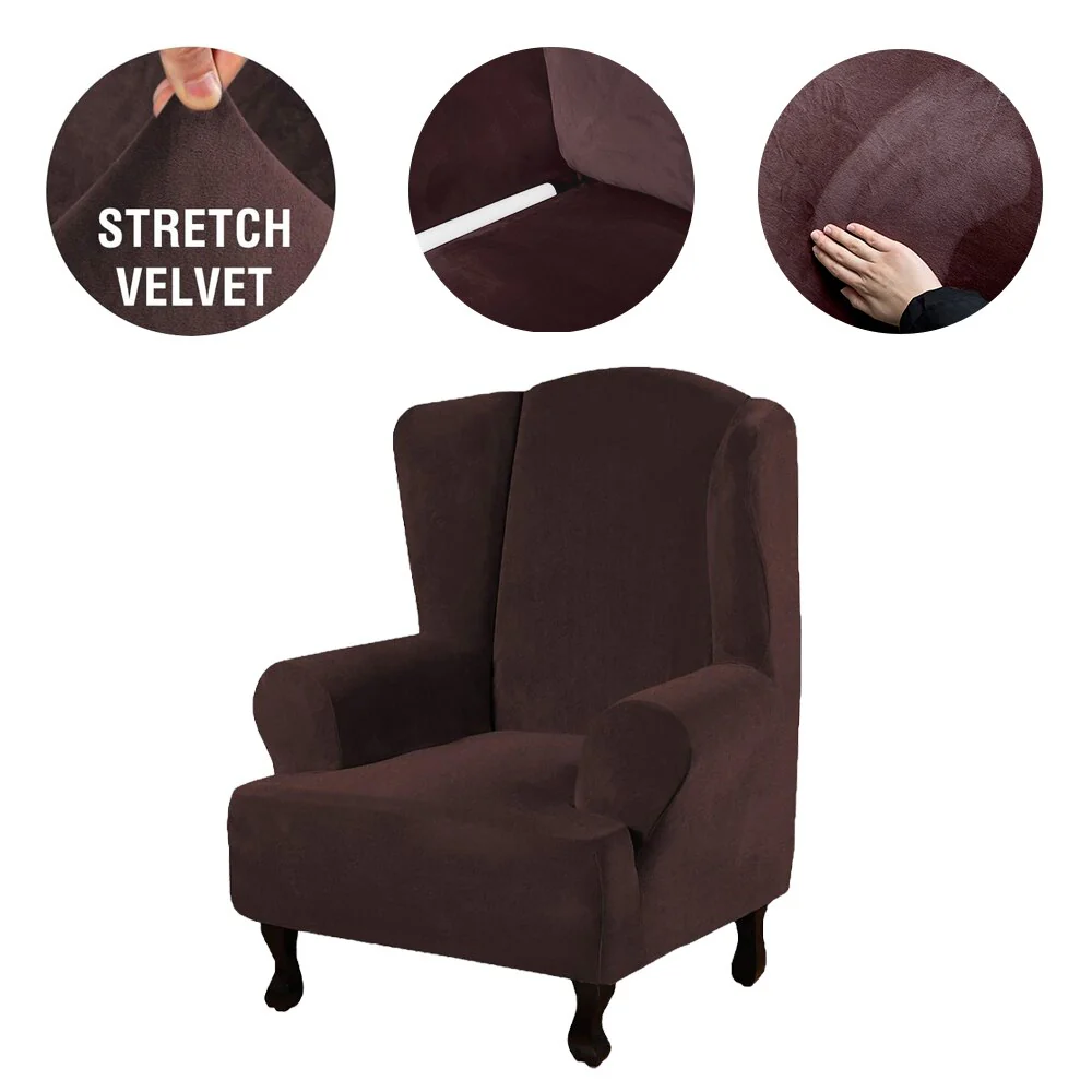 High Grade Velvet Fabric Sofa Wing Chair Cover Stretch Single Chair Cover Wing Back Armchair Protector Cover Furniture Stretch Thick Cover - Image 14