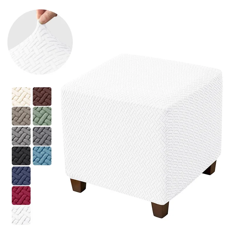 Jacquard Stretch Ottoman Stool Cover Elastic Square Footstool Covers All-inclusive Durable Footrest Slipcovers - Image 15
