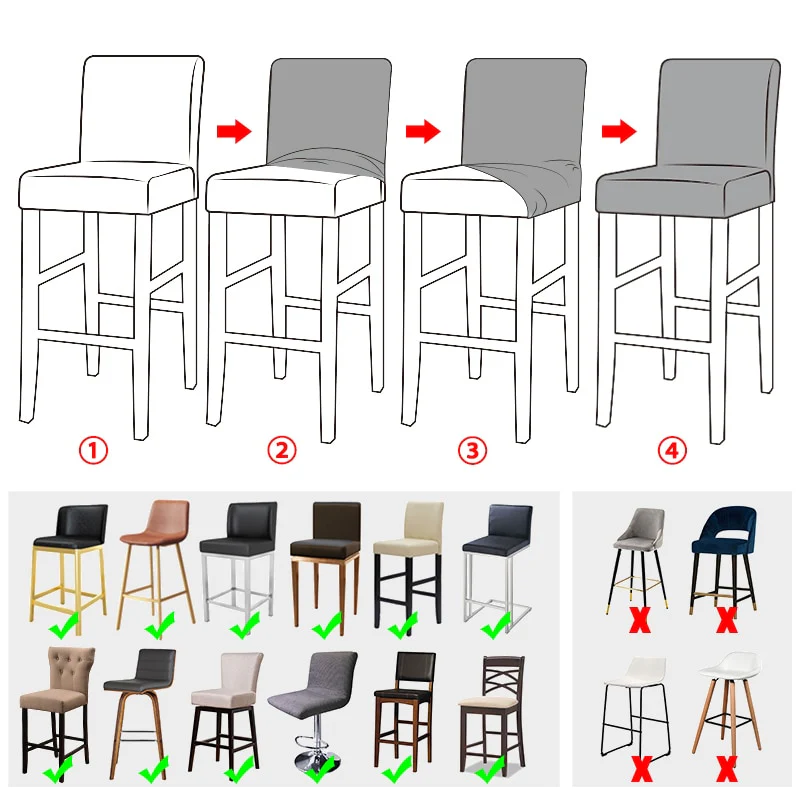 Luxury Plaid Fabric Bar Chair Cover Stretch Short Back Chairs Covers Small Size Bar Stool Anti-Slip Seat Covers for Kitchen Home Hotel - Image 6