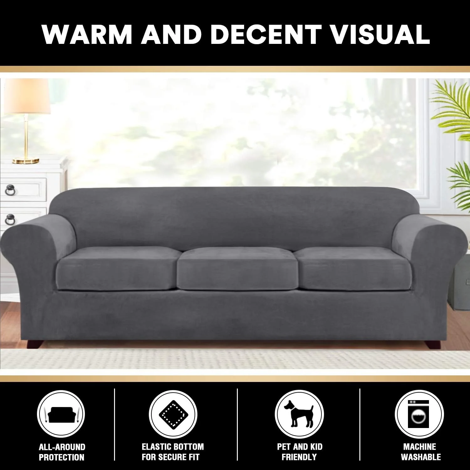 Luxury Real Velvet Stretch Sofa Covers Stretch Velvet Couch Covers for Cushion Sofa Slipcovers Soft Sofa Slip Covers Furniture Covers Cushion Covers Machine Washable - Image 10