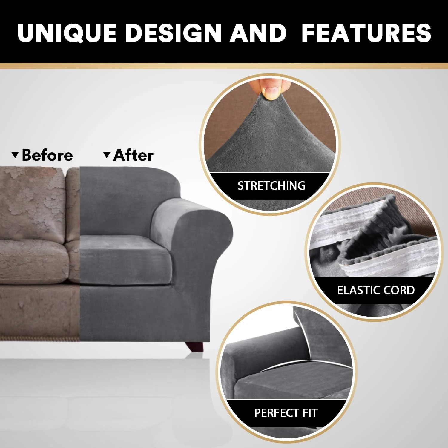 Luxury Real Velvet Stretch Sofa Covers Stretch Velvet Couch Covers for Cushion Sofa Slipcovers Soft Sofa Slip Covers Furniture Covers Cushion Covers Machine Washable - Image 7