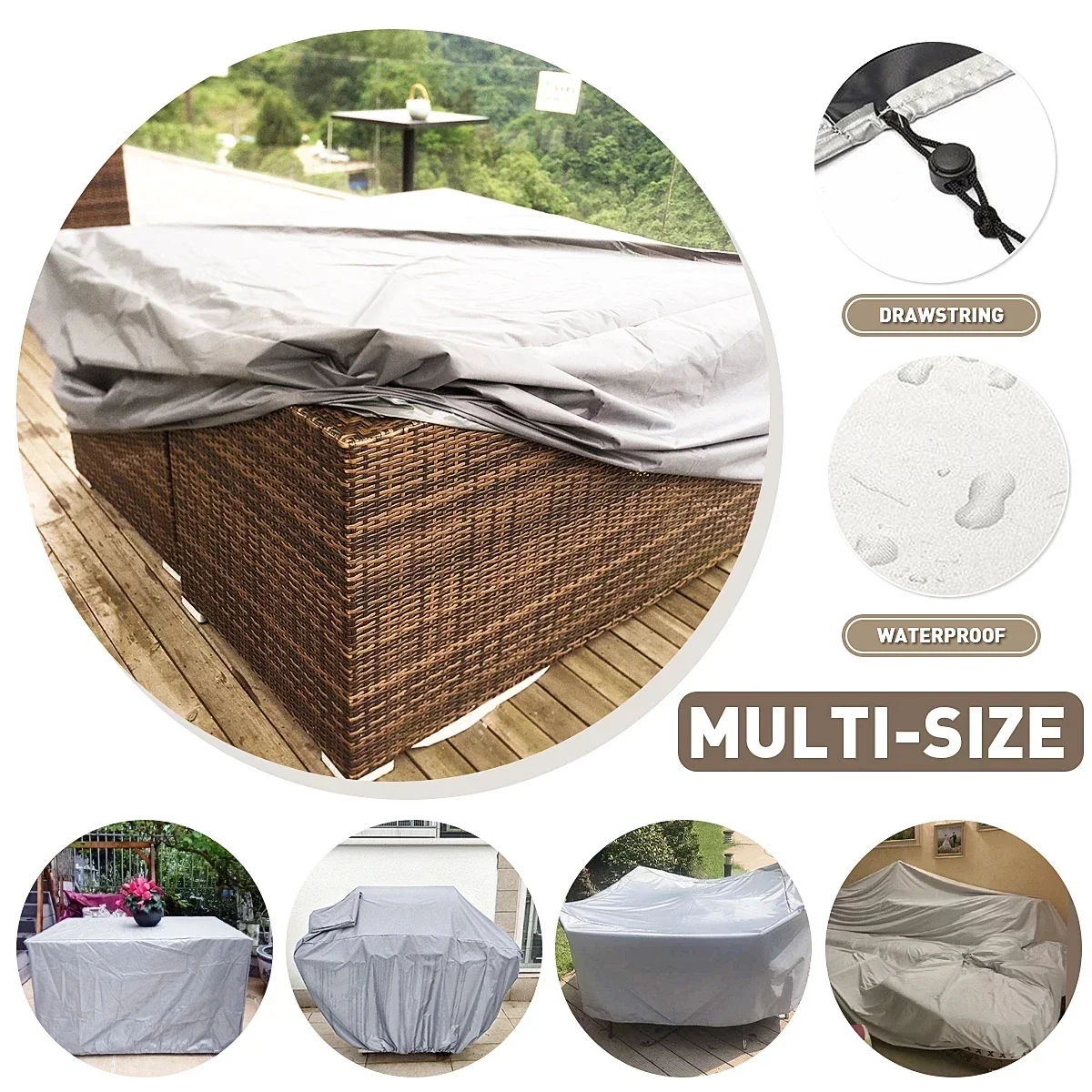 Outdoor Furniture Covers Garden Patio Protective Cover Oxford Cloth Furniture Dust Cover Waterproof Rattan Table and Chair Sofa Cover - Image 4