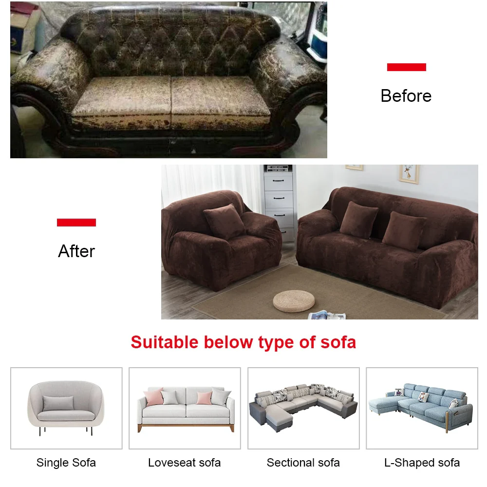 Plush Thicken Sofa Cover Stretch Corner Elastic Couch Covers Blankets Sectional Slipcover Decor 1/2/3/4 Seater L Shape Seat Slipcovers Settee Covers - Image 3