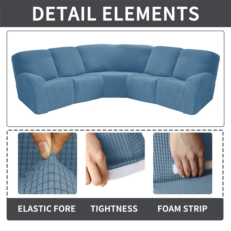 Polar Fleece 5 Seater Recliner Chair Covers Stretch Spandex Sectional Sofa Slipcovers Non Slip Armchair Covers - Image 5