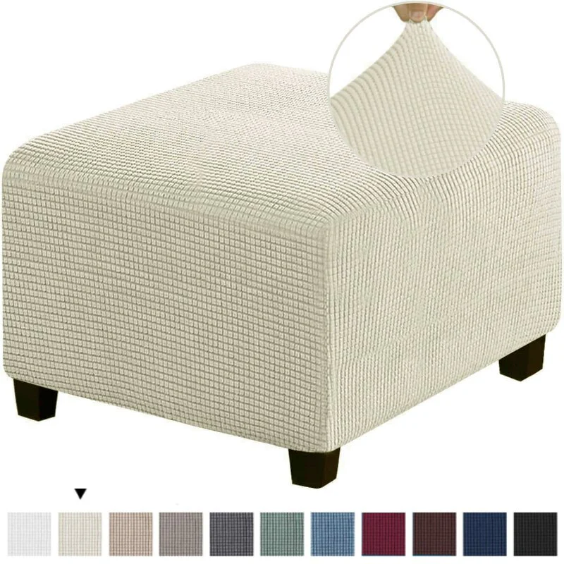Polar Fleece Footstool Cover Durable Stretch Ottoman Cover Solid Color Footrest Slipcover for Living Room Furniture Protector - Image 10