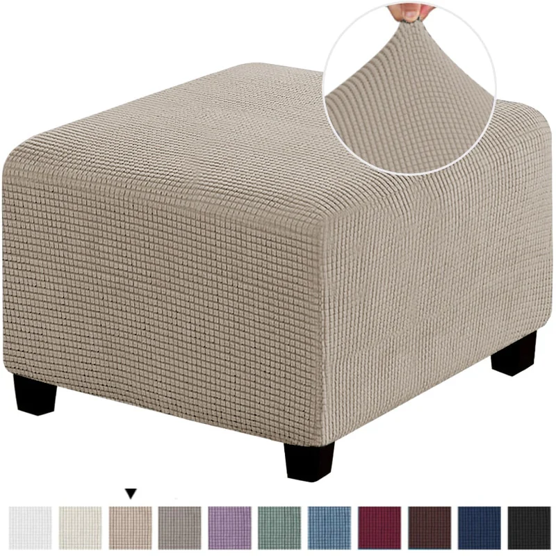 Polar Fleece Footstool Cover Durable Stretch Ottoman Cover Solid Color Footrest Slipcover for Living Room Furniture Protector - Image 14