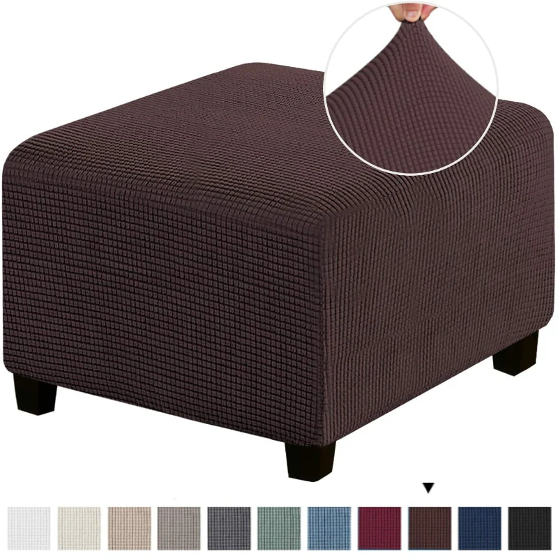 Polar Fleece Footstool Cover Durable Stretch Ottoman Cover Solid Color Footrest Slipcover for Living Room Furniture Protector - Image 21