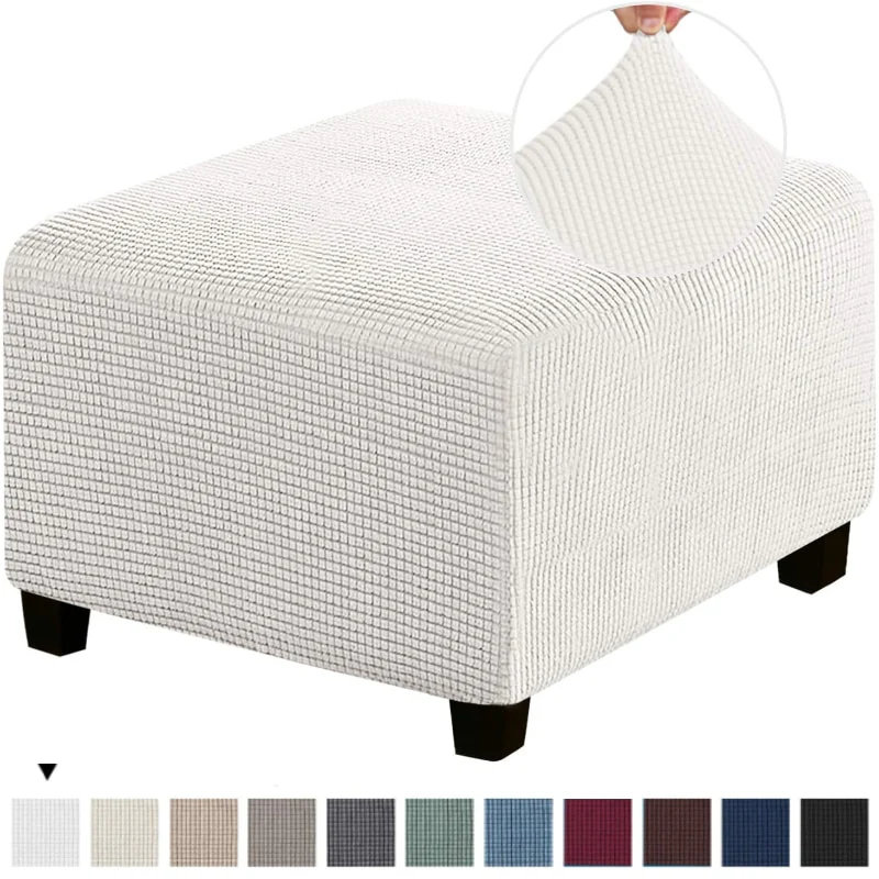 Polar Fleece Footstool Cover Durable Stretch Ottoman Cover Solid Color Footrest Slipcover for Living Room Furniture Protector - Image 8
