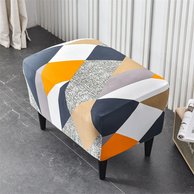 Printed Footstool Cover Stretch Spandex Wingback Sofa Cover Removable Footstool Case - Image 13