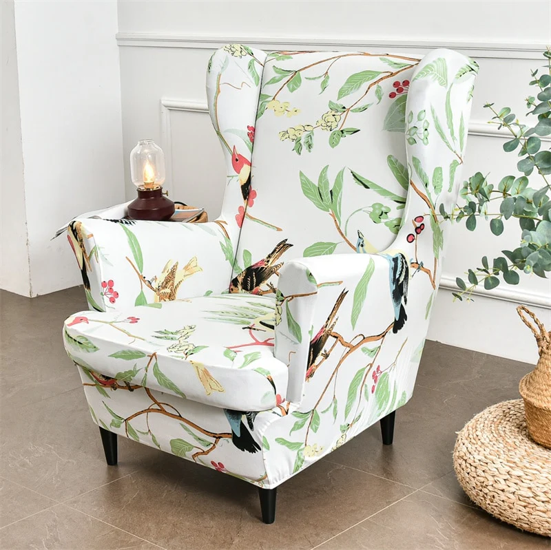 Printed Footstool Cover Stretch Spandex Wingback Sofa Cover Removable Footstool Case - Image 17