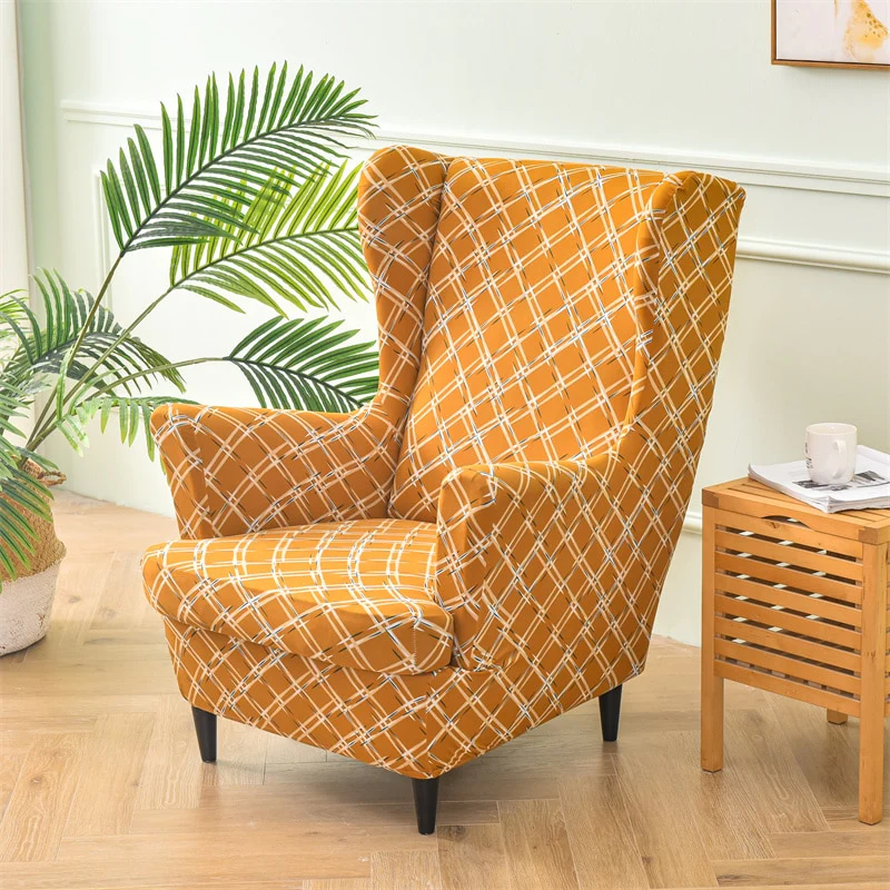 Printed Footstool Cover Stretch Spandex Wingback Sofa Cover Removable Footstool Case - Image 18