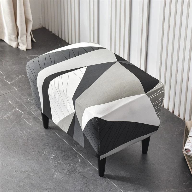Printed Footstool Cover Stretch Spandex Wingback Sofa Cover Removable Footstool Case - Image 5