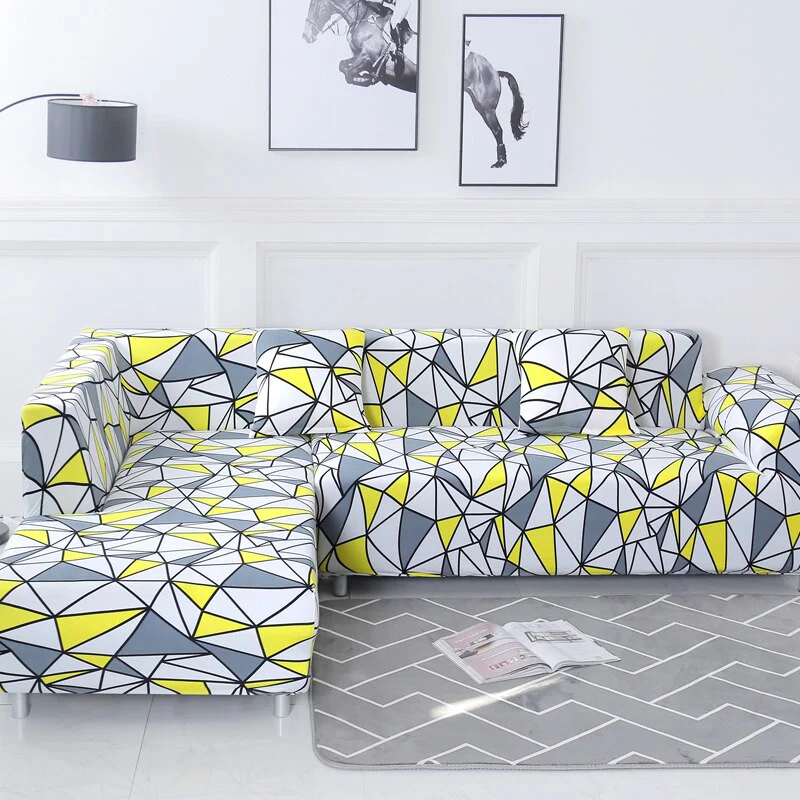 Printed Sofa Slipcover Square Pattern Couch Cover Elastic Sofa Cover for Corner Sofa Pets Chaselong Protector L shape Anti-dust Removeble - Image 15