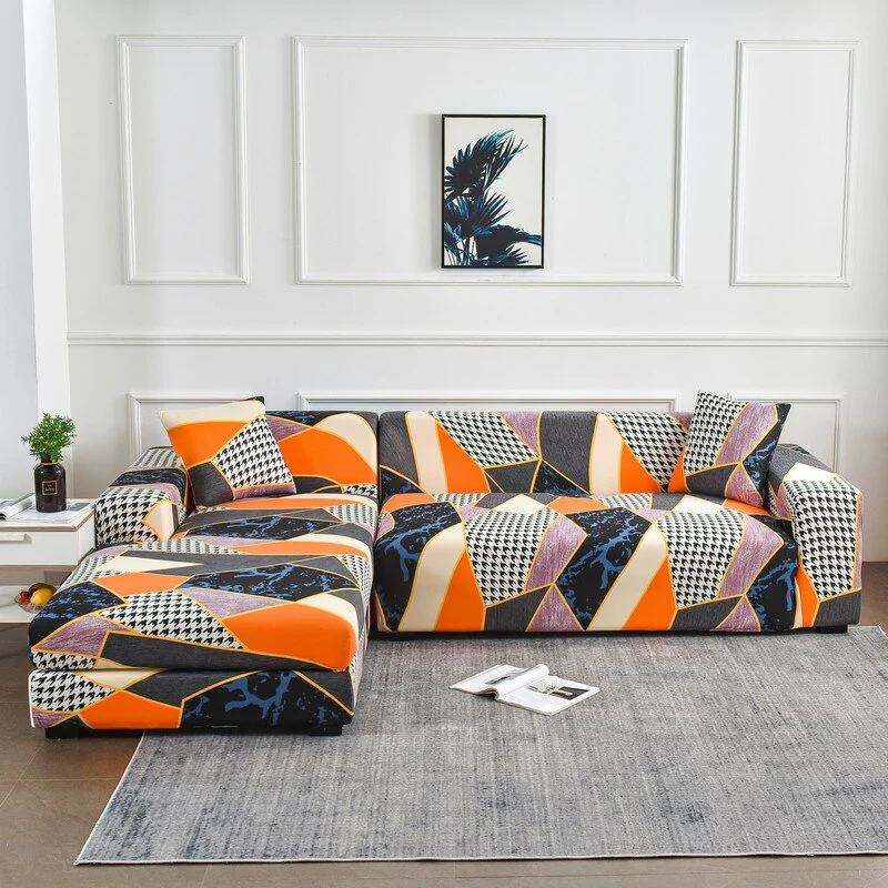 Printed Sofa Slipcover Square Pattern Couch Cover Elastic Sofa Cover for Corner Sofa Pets Chaselong Protector L shape Anti-dust Removeble - Image 26