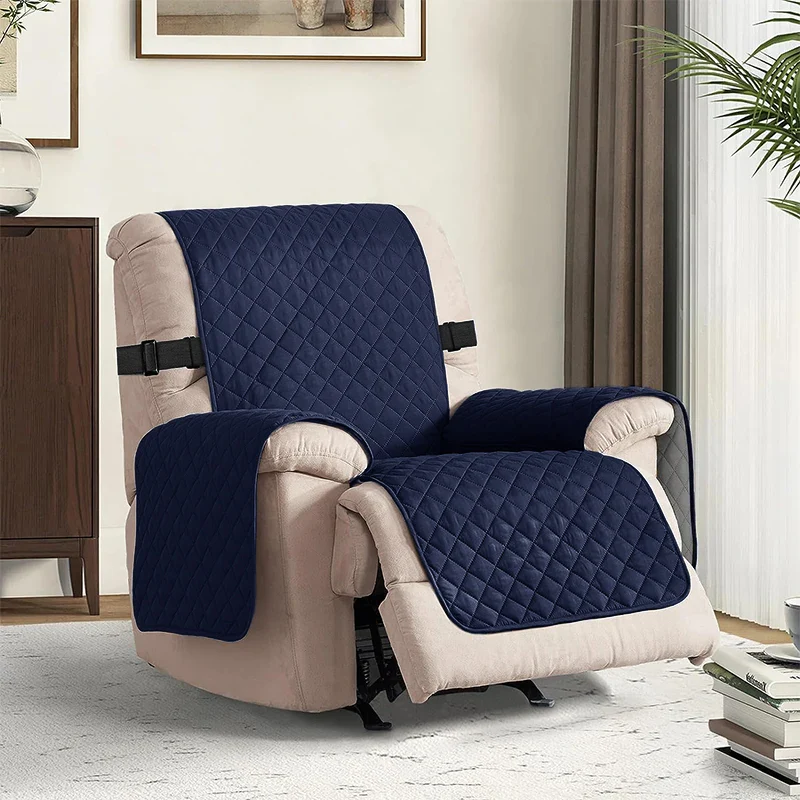Recliner Chair Cover Solid Color Non-slip Pet Cat Seat Slipcover with Adjustable Strap Armchair Cover for Living Room - Image 13
