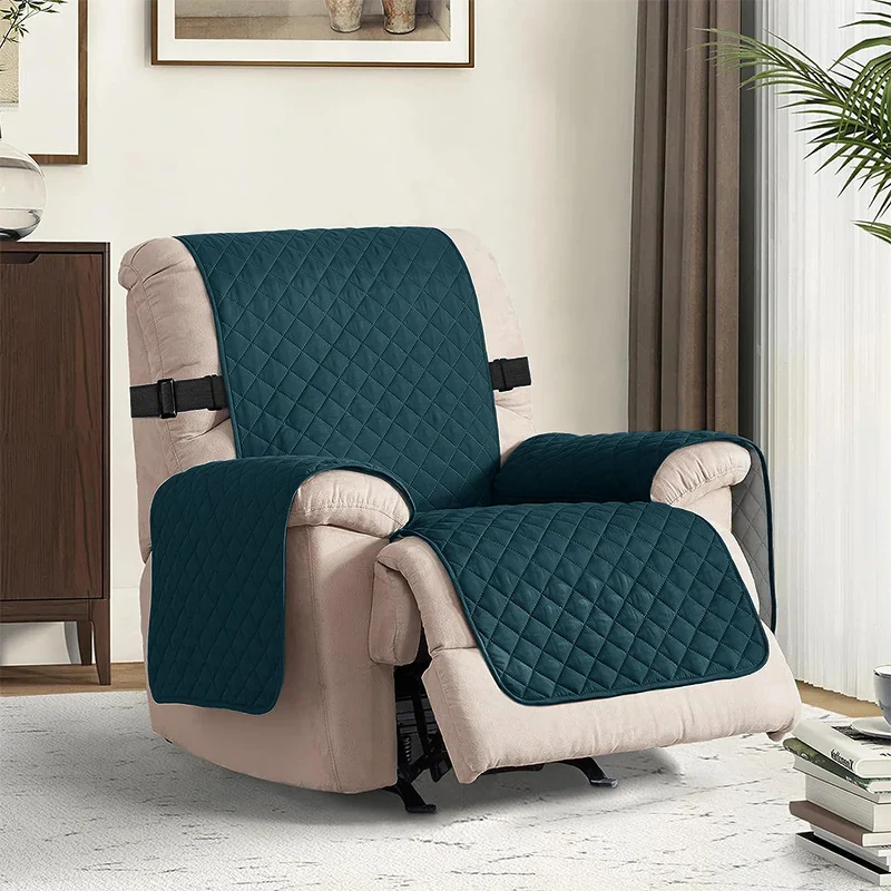 Recliner Chair Cover Solid Color Non-slip Pet Cat Seat Slipcover with Adjustable Strap Armchair Cover for Living Room - Image 14