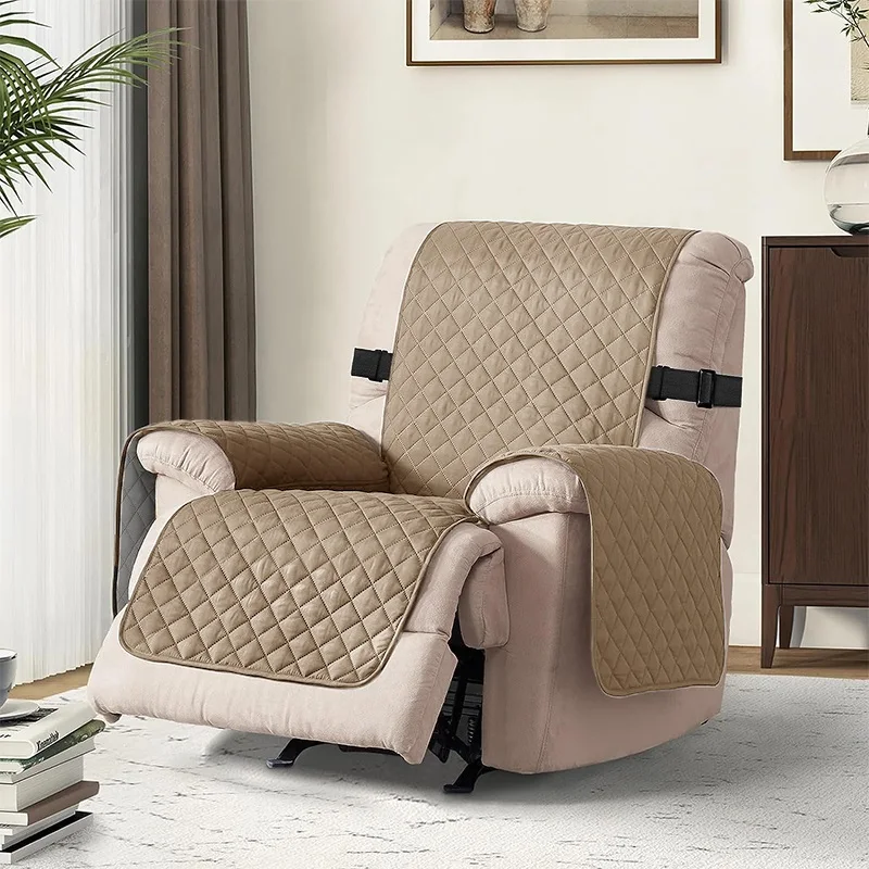 Recliner Chair Cover Solid Color Non-slip Pet Cat Seat Slipcover with Adjustable Strap Armchair Cover for Living Room - Image 6