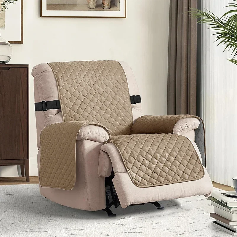 Recliner Chair Cover Solid Color Non-slip Pet Cat Seat Slipcover with Adjustable Strap Armchair Cover for Living Room - Image 8