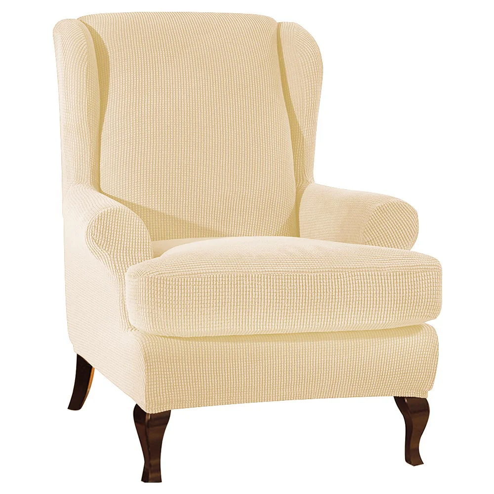 Sloping Arm Wing Back Chair Cover Elastic Armchair Wingback Chair Wing Back Chair Cover Stretch Protector SlipCover Protector King Back Chair Covers - Image 5