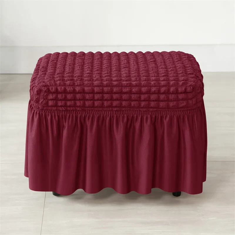 Solid Color Seersucker Stool Cover Stretch Footstool Skirt Slipcover Footstool Cover Elastic All-inclusive Footrest Covers Hogar - Image 11