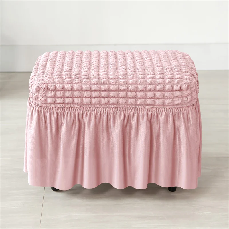 Solid Color Seersucker Stool Cover Stretch Footstool Skirt Slipcover Footstool Cover Elastic All-inclusive Footrest Covers Hogar - Image 16